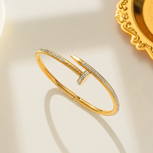 Moderate Luxury Letter Stainless Steel 18K Gold Plated Bangles
