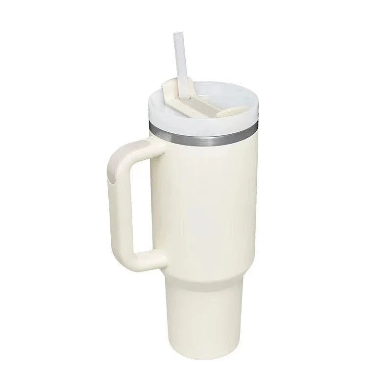 Nylon Plush Silica Gel Straw Decorative Cap 1 Set and Stainless Steel Thermos Cup 1 Piece