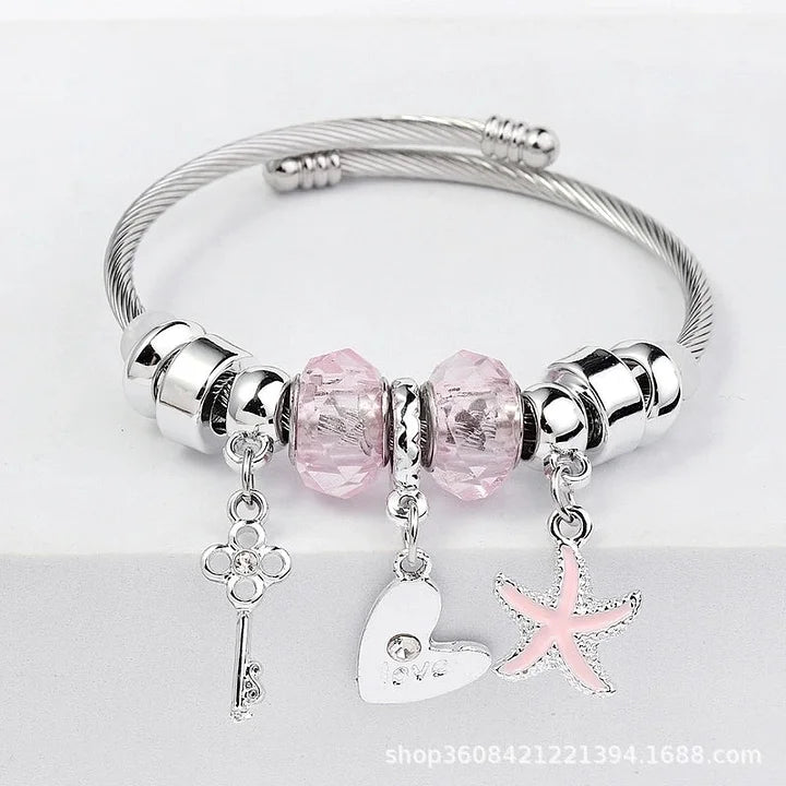 Elegant Heart Shape Butterfly Stainless Steel Asymmetrical Plating Bangle