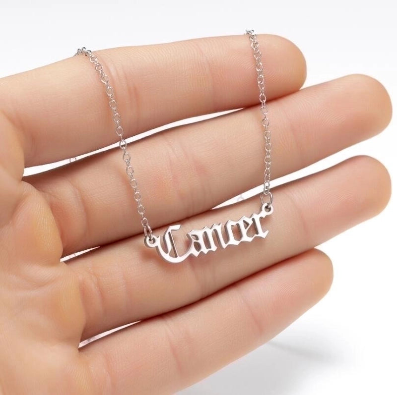 Vintage Font Zodiac Sign Old English Pendant Stainless Steel Necklace For Women Best Friend Birthday Gift