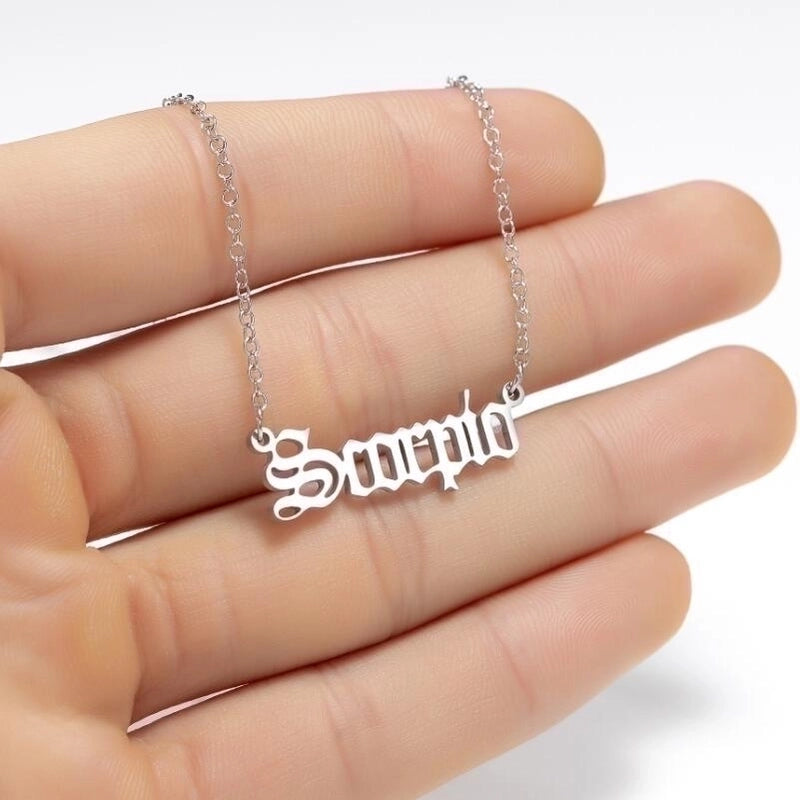 Vintage Font Zodiac Sign Old English Pendant Stainless Steel Necklace For Women Best Friend Birthday Gift