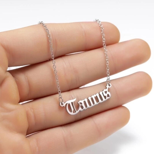 Vintage Font Zodiac Sign Old English Pendant Stainless Steel Necklace For Women Best Friend Birthday Gift