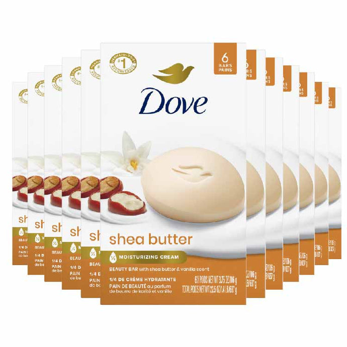 Dove Beauty Bar for Gentle Soft Skin Care Shea Butter 3.75 OZ 6 ct - 12 Pack (72 ct)