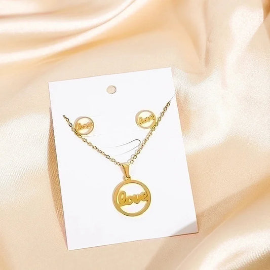 Stainless Steel Earrings Necklace Set Geometric Cross Palm Eye Rose Pendant