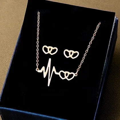 Stainless Steel Earrings Necklace Set Geometric Cross Palm Eye Rose Pendant