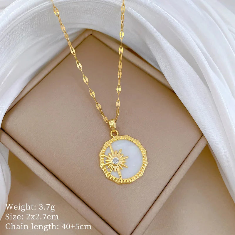Titanium Steel] Shell Star Zircon Gorgeous Full Diamond Necklace for Women Versatile Collarbone Chain Titanium Steel Chain
