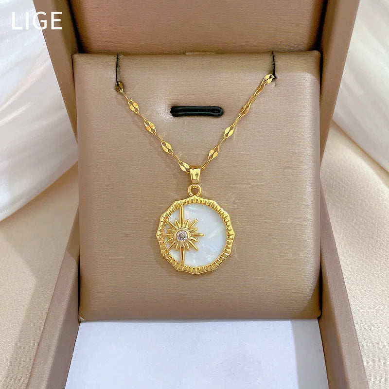 Titanium Steel] Shell Star Zircon Gorgeous Full Diamond Necklace for Women Versatile Collarbone Chain Titanium Steel Chain