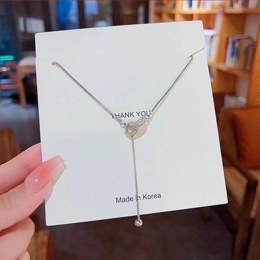 18k Fashion Titanium Steel Collarbone Chain Niche Pendant Versatile Pearl Necklace For Women